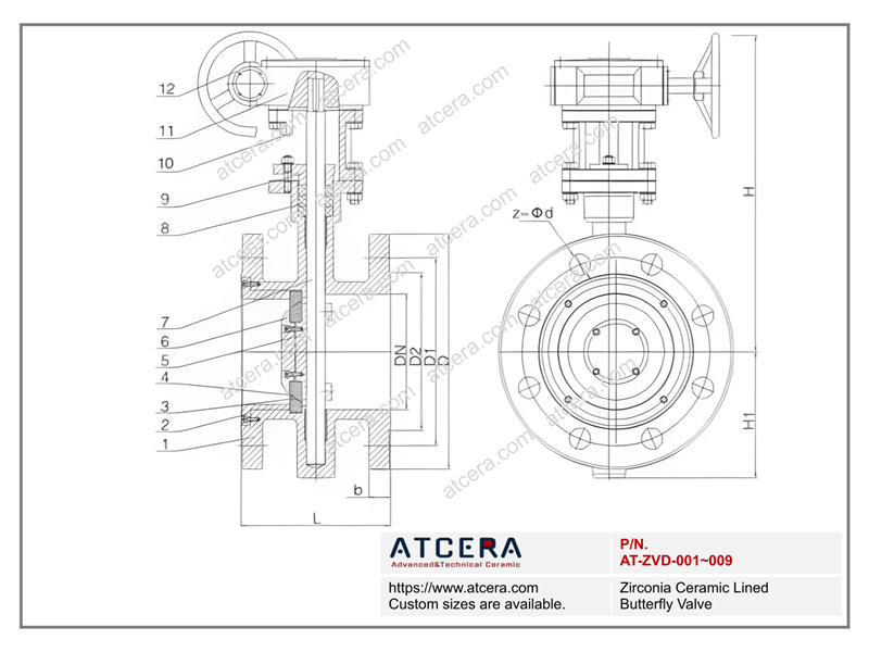 Drawing of Zirconia Ceramic Lined Butterfly Valve