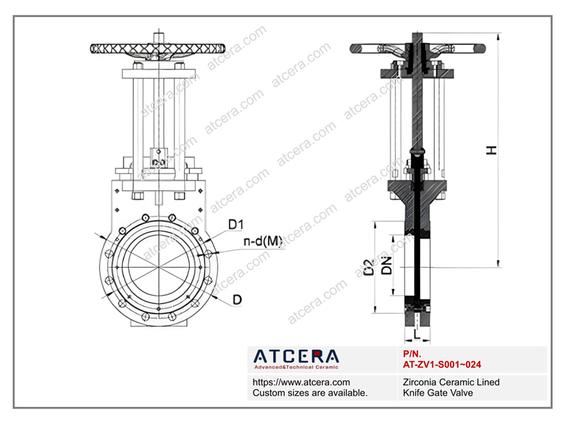 Drawing of Zirconia Ceramic Lined Knife Gate Valve