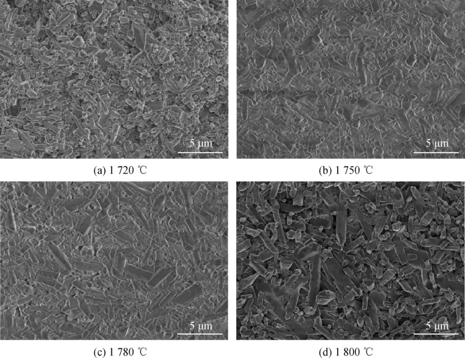 Fig.5 SEM images of ceramic ball samples sintered at different sintering temperatures